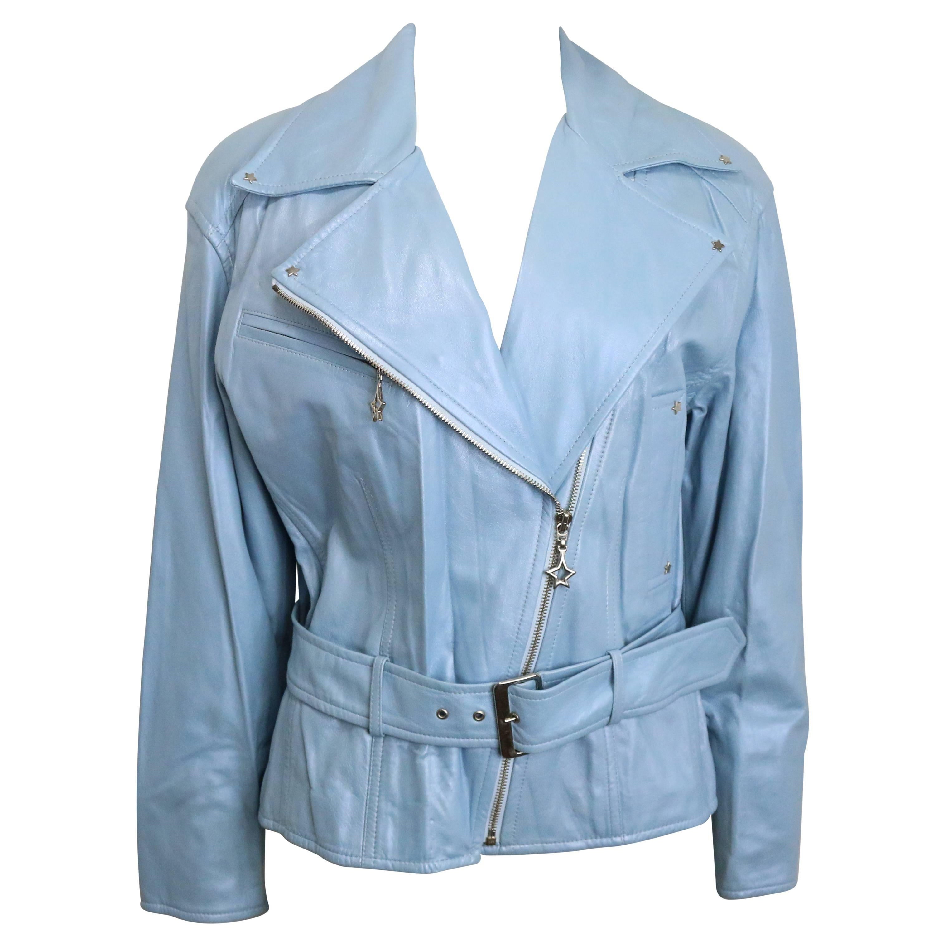 Escada Blauer Ledergürtel  Biker-Jacke