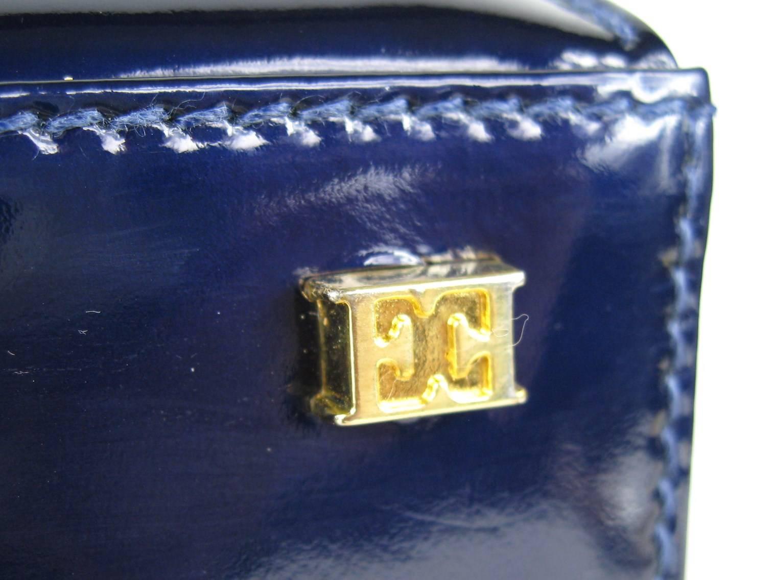 Escada Blue Patent Leather Kelly Hand Bag Never Used Tags Attached 1990s In New Condition In Wallkill, NY