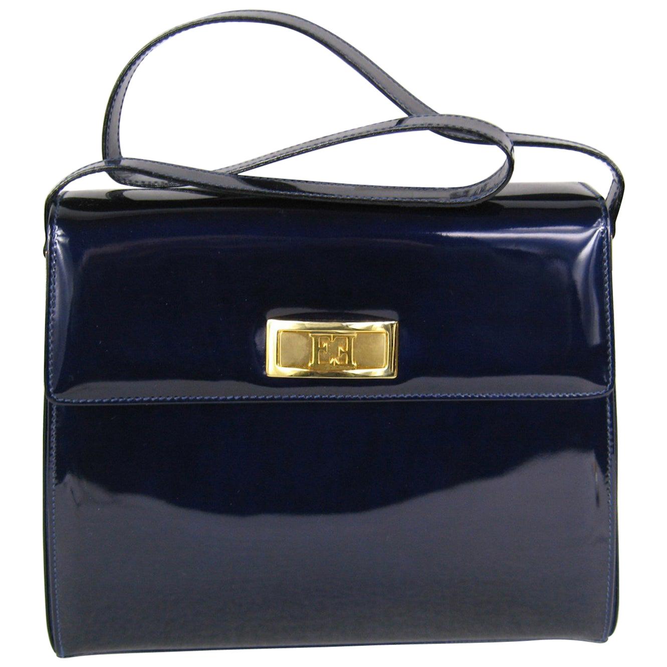 Escada Blue Patent Leather Kelly Hand Bag Never Used Tags Attached 1990s