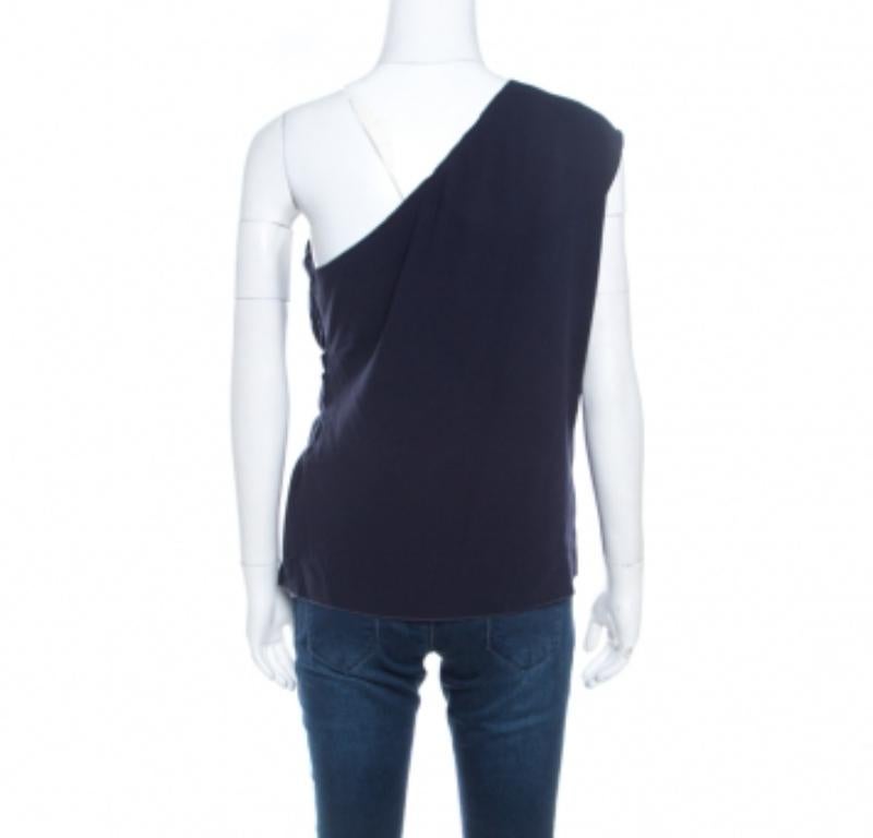 Escada Azul Plisado Crepe Nido De Abeja Smocking Detalle Un Hombro Nienke Top M Negro en venta