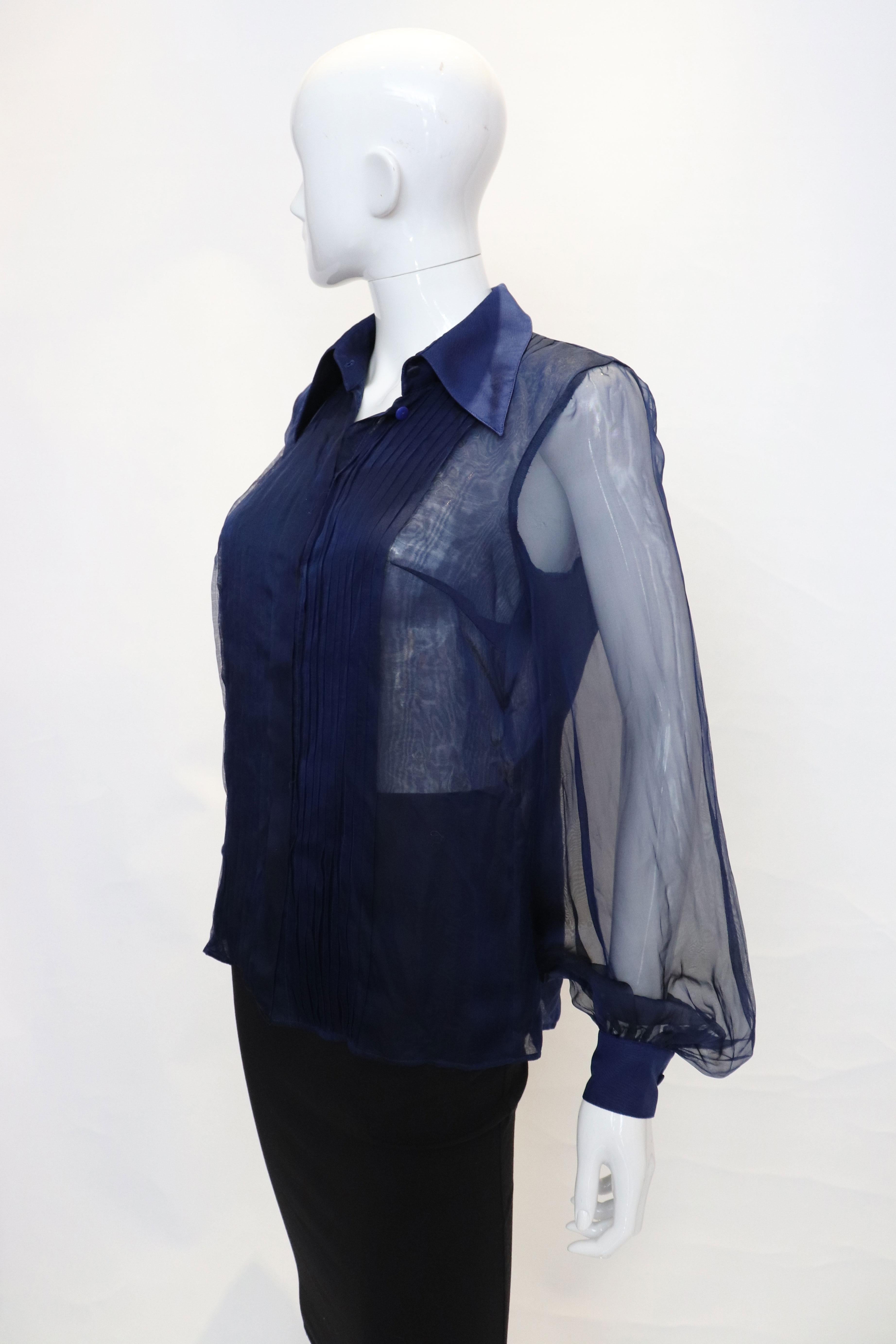 Escada Blue Silk Shirt In Good Condition For Sale In London, GB