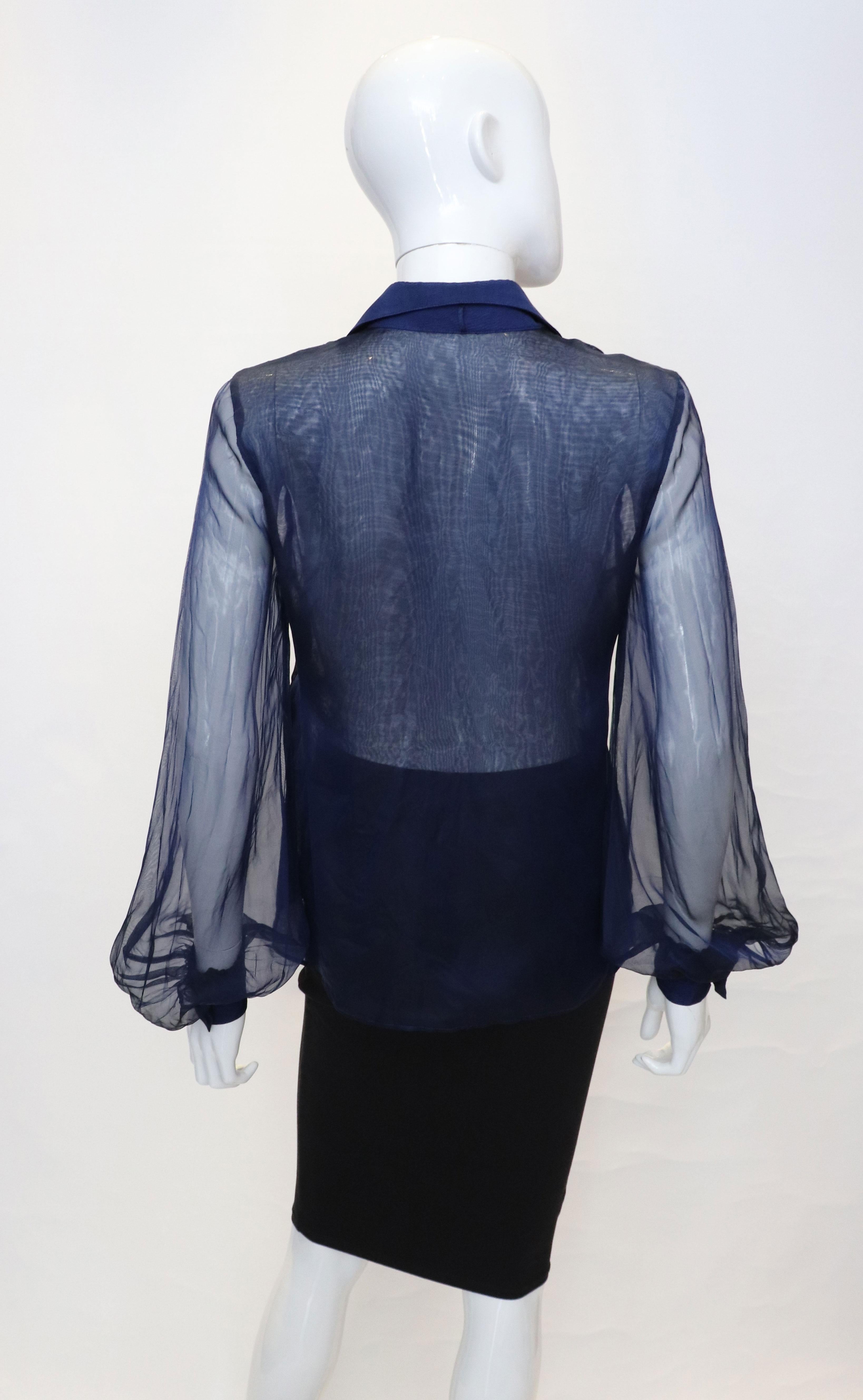 Women's Escada Blue Silk Shirt For Sale