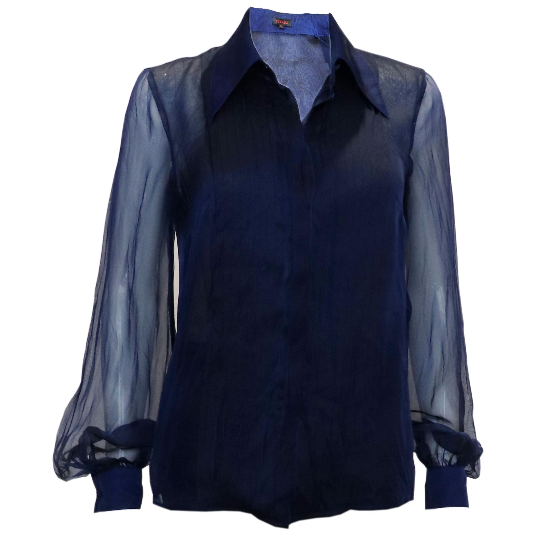 Escada Blue Silk Shirt For Sale