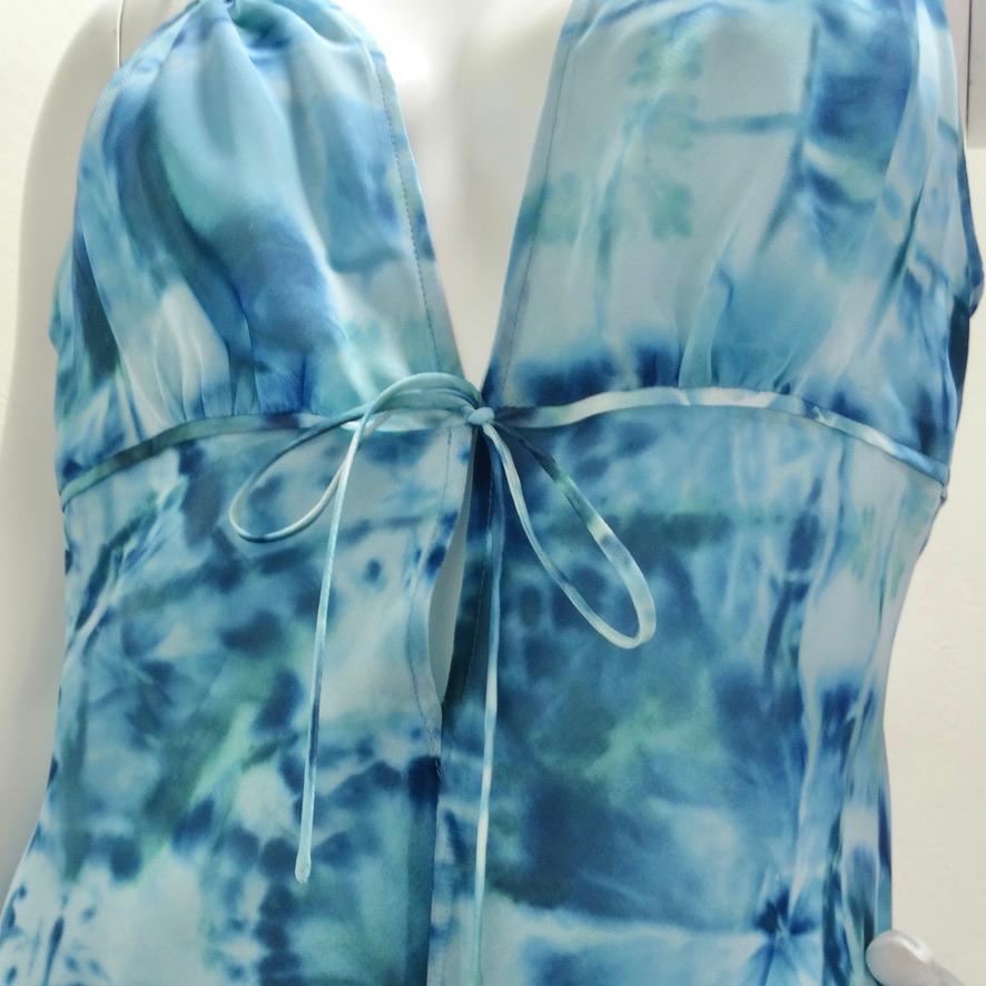 Escada - Robe soleil à bretelles - Bleu Tie Dye en vente 6