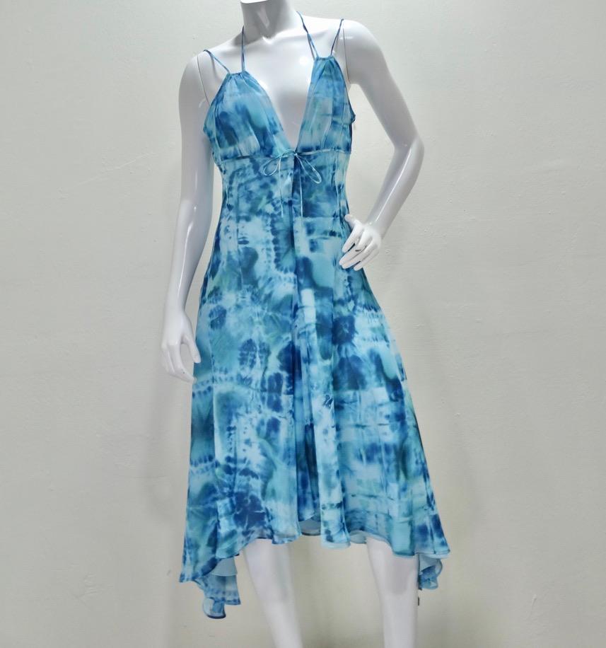 Escada Blue Tie Dye Strappy Sun Dress In Excellent Condition For Sale In Scottsdale, AZ