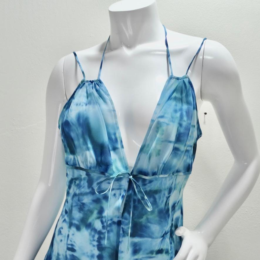 Women's or Men's Escada Blue Tie Dye Strappy Sun Dress For Sale