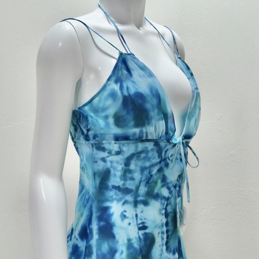 Escada - Robe soleil à bretelles - Bleu Tie Dye en vente 2