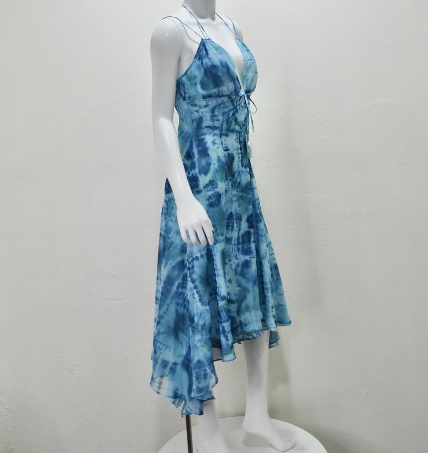 Escada - Robe soleil à bretelles - Bleu Tie Dye en vente 3