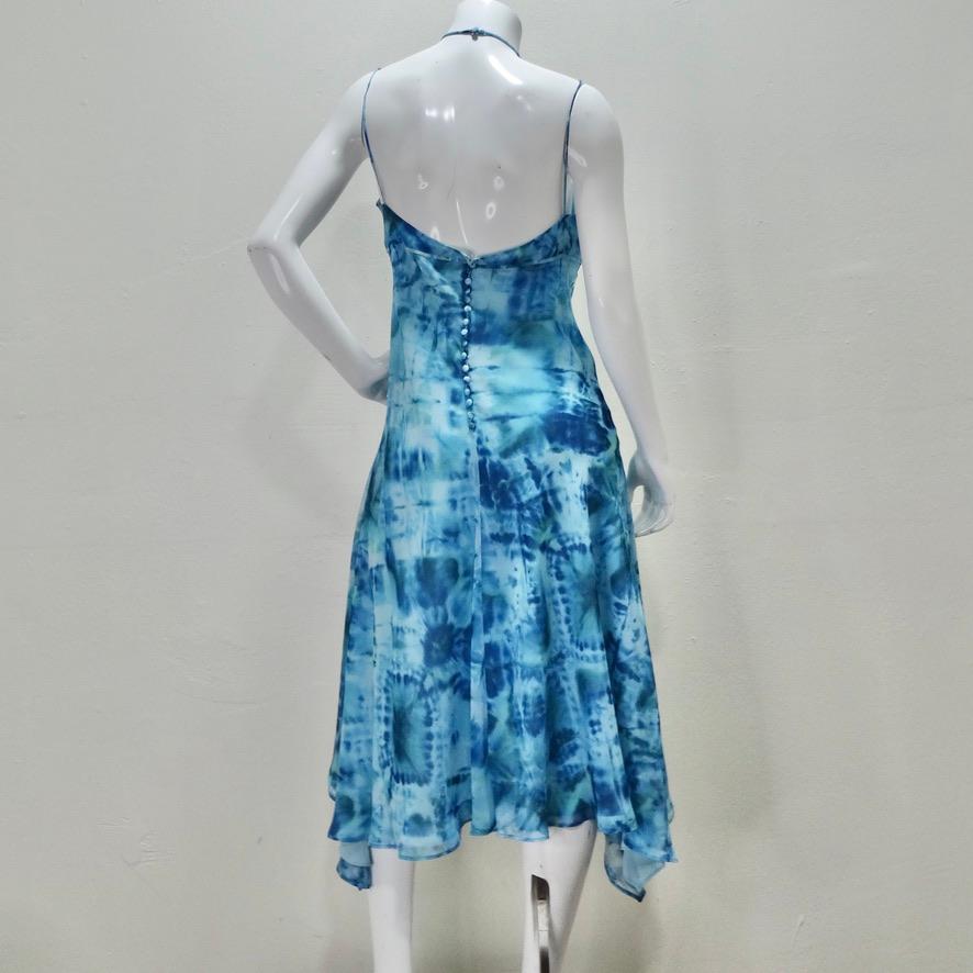 Escada - Robe soleil à bretelles - Bleu Tie Dye en vente 4