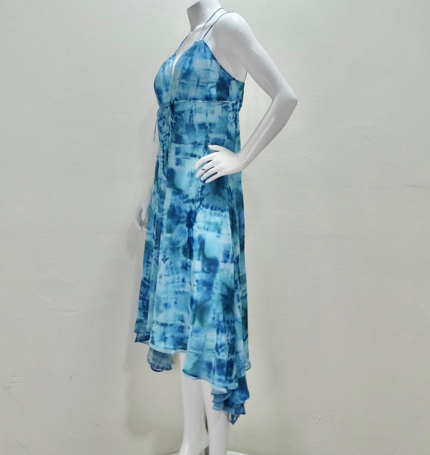Escada - Robe soleil à bretelles - Bleu Tie Dye en vente 5
