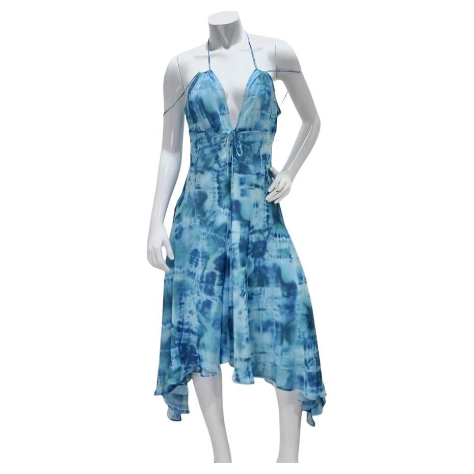 Escada - Robe soleil à bretelles - Bleu Tie Dye en vente