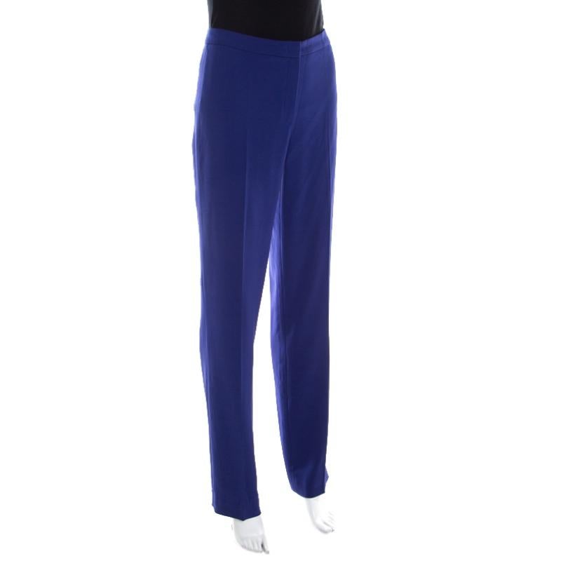 Escada Bluebell Blue Crepe High Waist Tovah Trousers M In New Condition In Dubai, Al Qouz 2