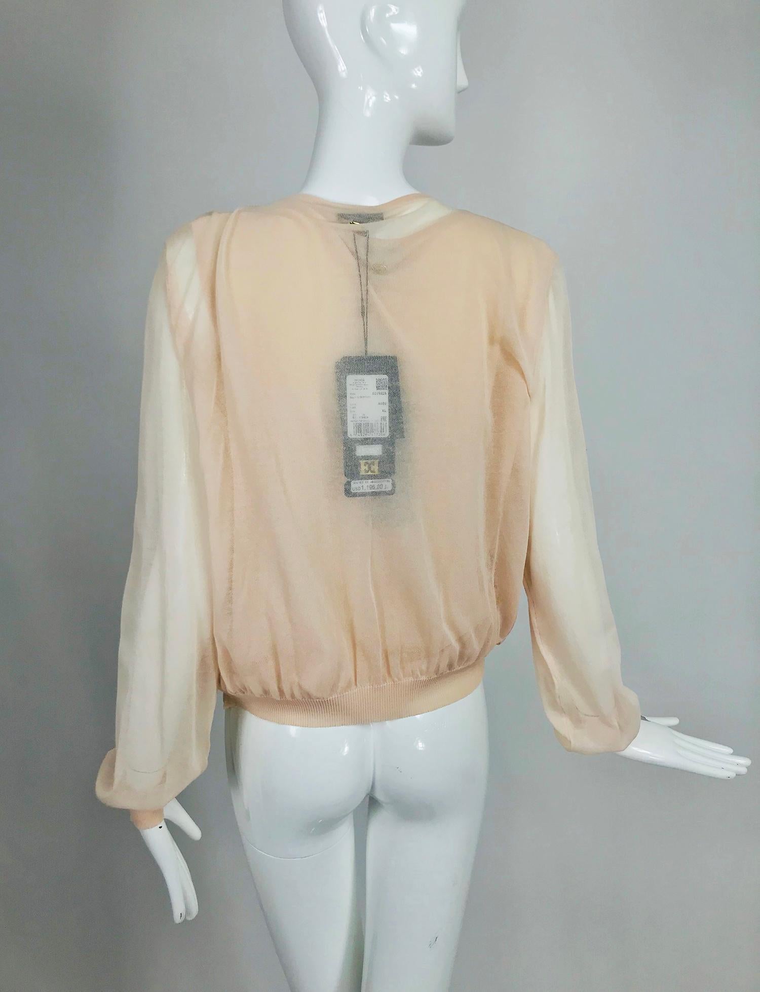 Escada Blush Pullover Twin Set geblümt Swarovski Kristall Knöpfe NWT XL 1