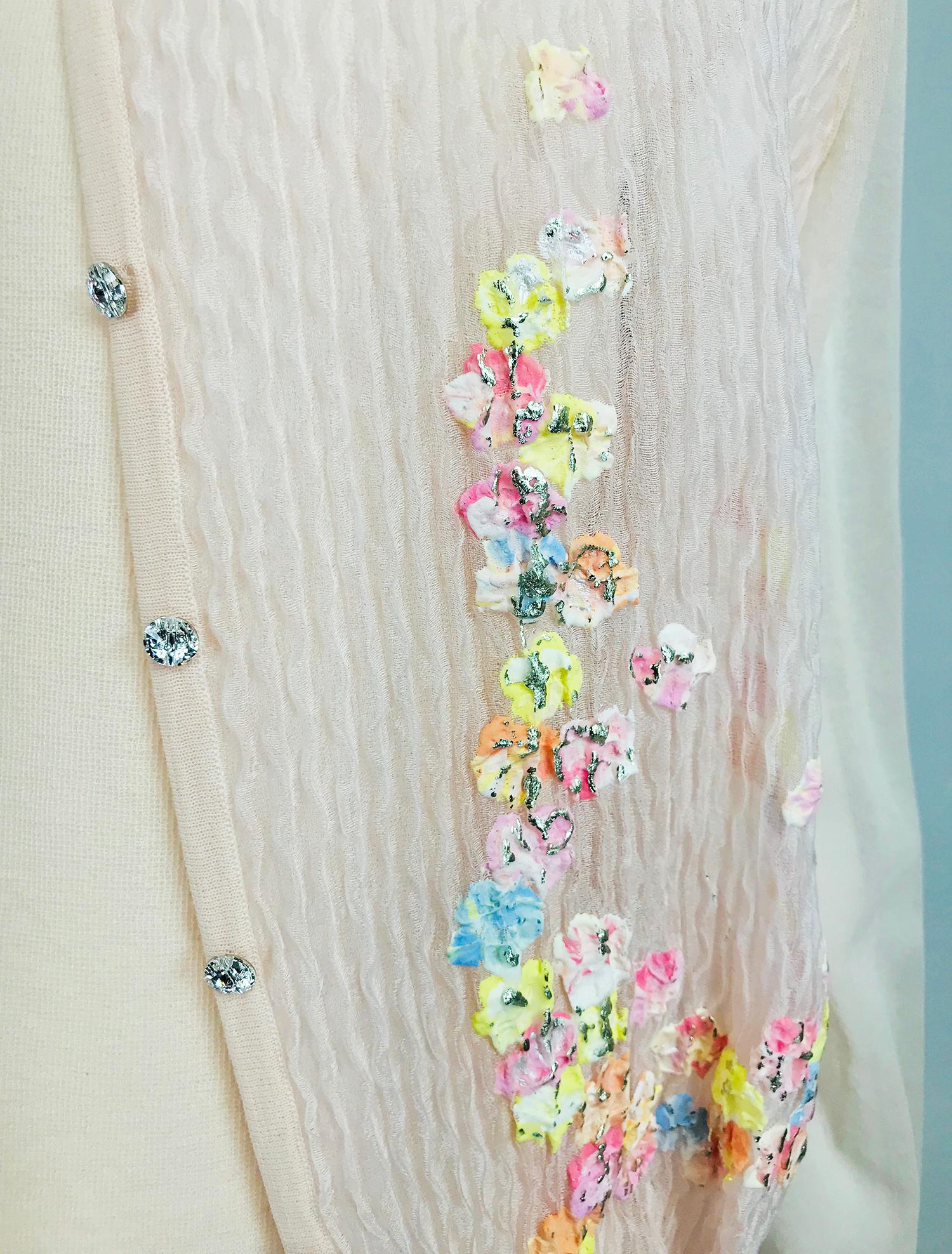 Escada Blush Sweater Twin Set Floral Swarovski Crystal Buttons NWT XL 1