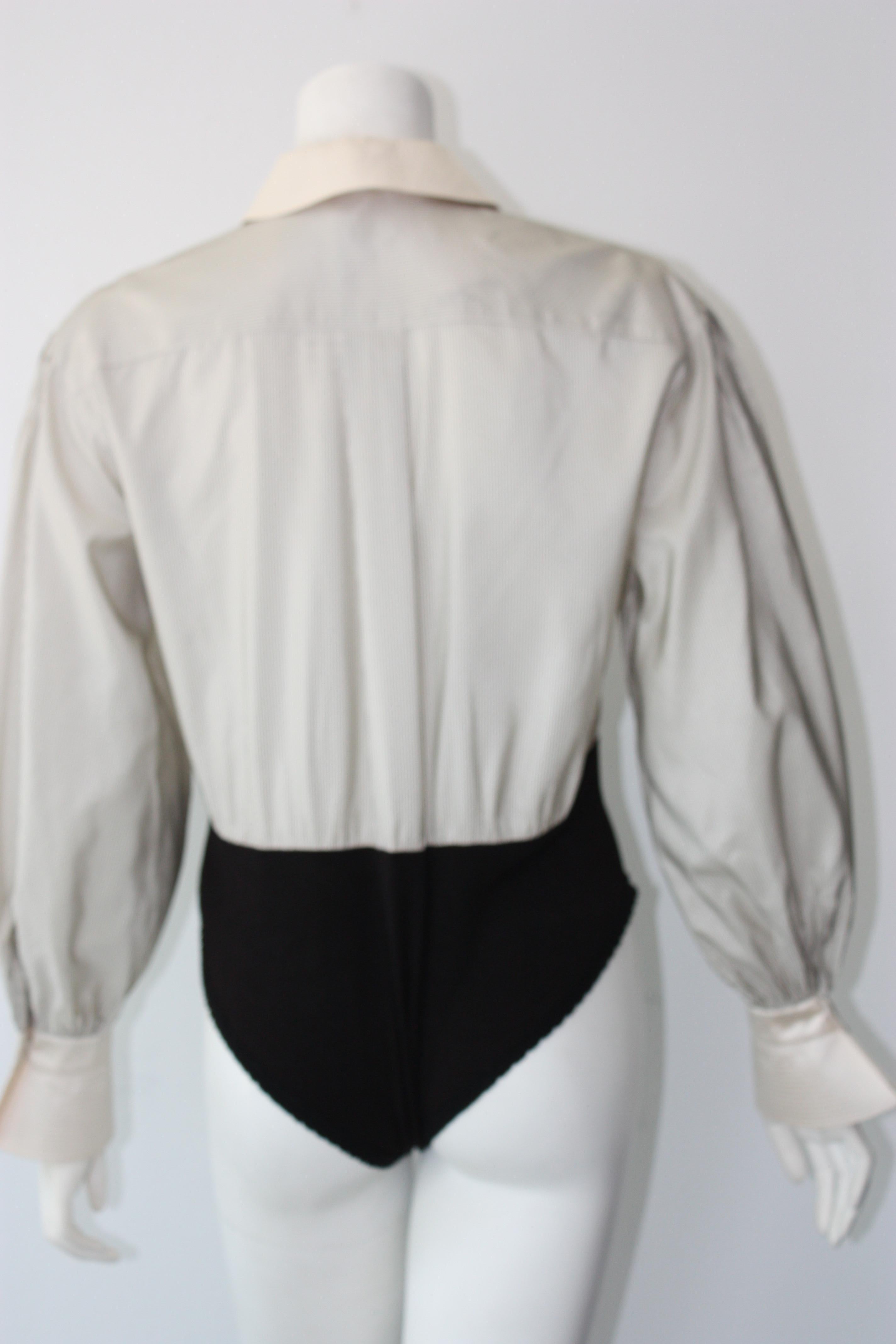 90s Vintage Escada Black and Cream Tuxedo Body Suit size Small  8