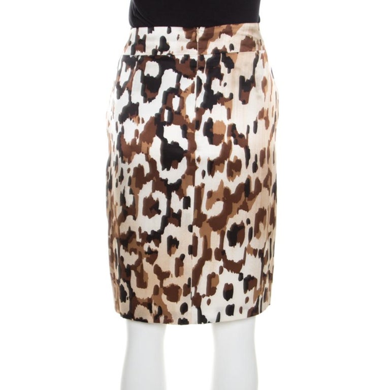 Escada Brown Abstract Camouflage Printed Silk Satin Skirt M For Sale at ...
