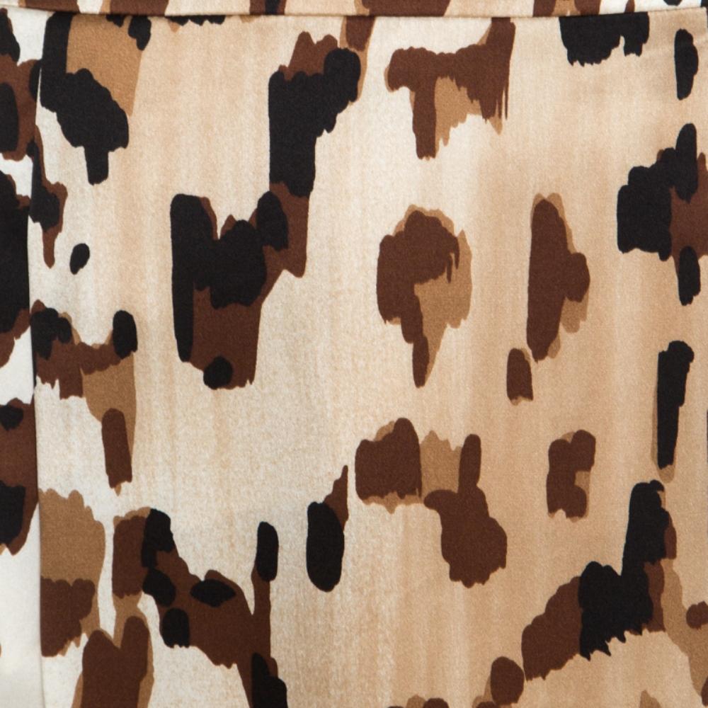 Escada Brown Abstract Camouflage Printed Silk Satin Skirt M 1