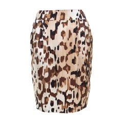 Escada Brown Abstract Camouflage Printed Silk Satin Skirt M