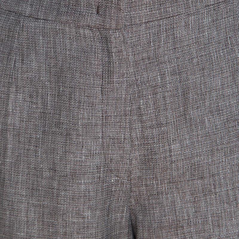Women's Escada Brown Basketweave Linen and Wool Wide Leg Hose Trousers XL For Sale
