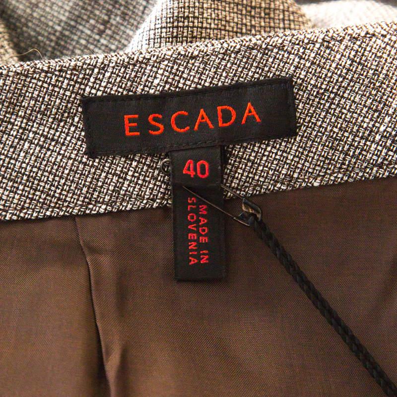 Escada Brown Basketweave Linen and Wool Wide Leg Hose Trousers XL For Sale 1