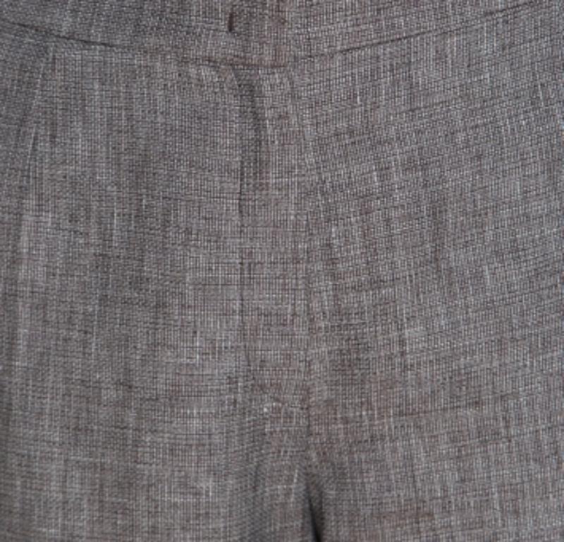 Escada Brown Pantalon large en lin et laine tressés XL en vente 1