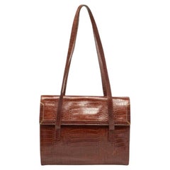 Escada Brown Croc Embossed Leather Tote