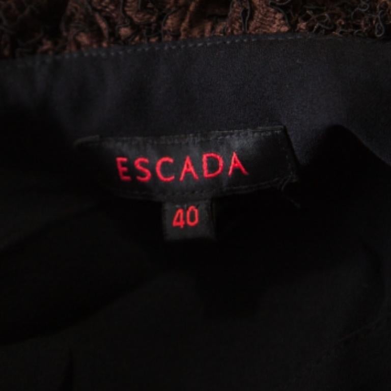 Escada Brown Floral Cotton Lace Babydoll Top L In Good Condition In Dubai, Al Qouz 2