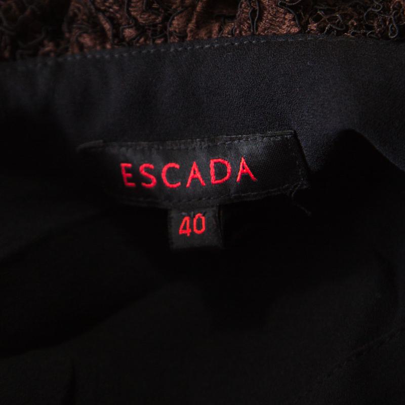 Women's Escada Brown Floral Cotton Lace Babydoll Top L