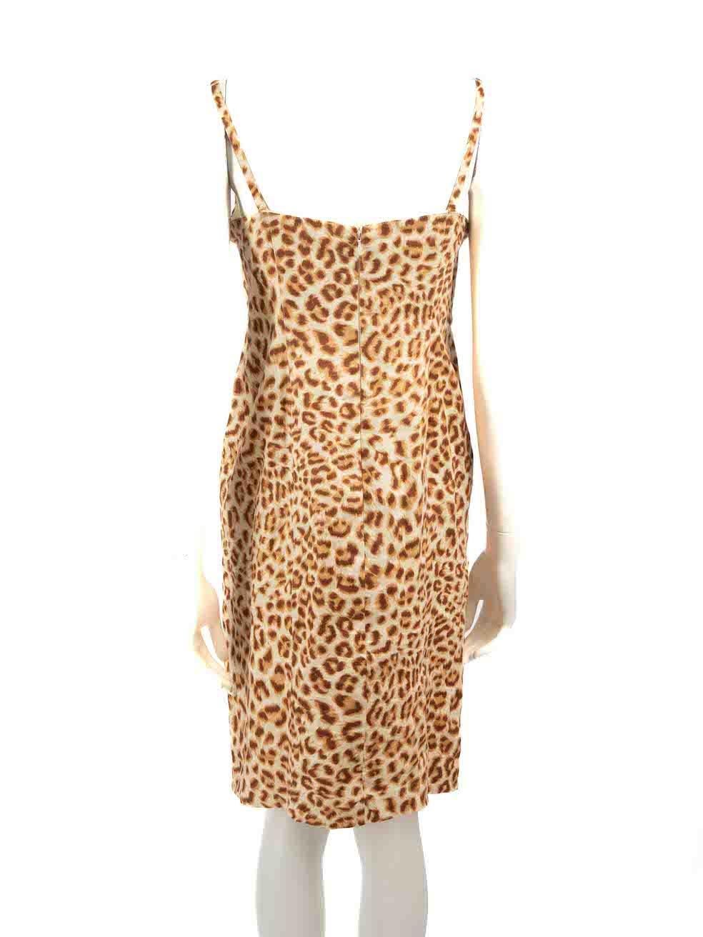 Beige Escada Brown Knee Length Leopard Print Dress Size M For Sale