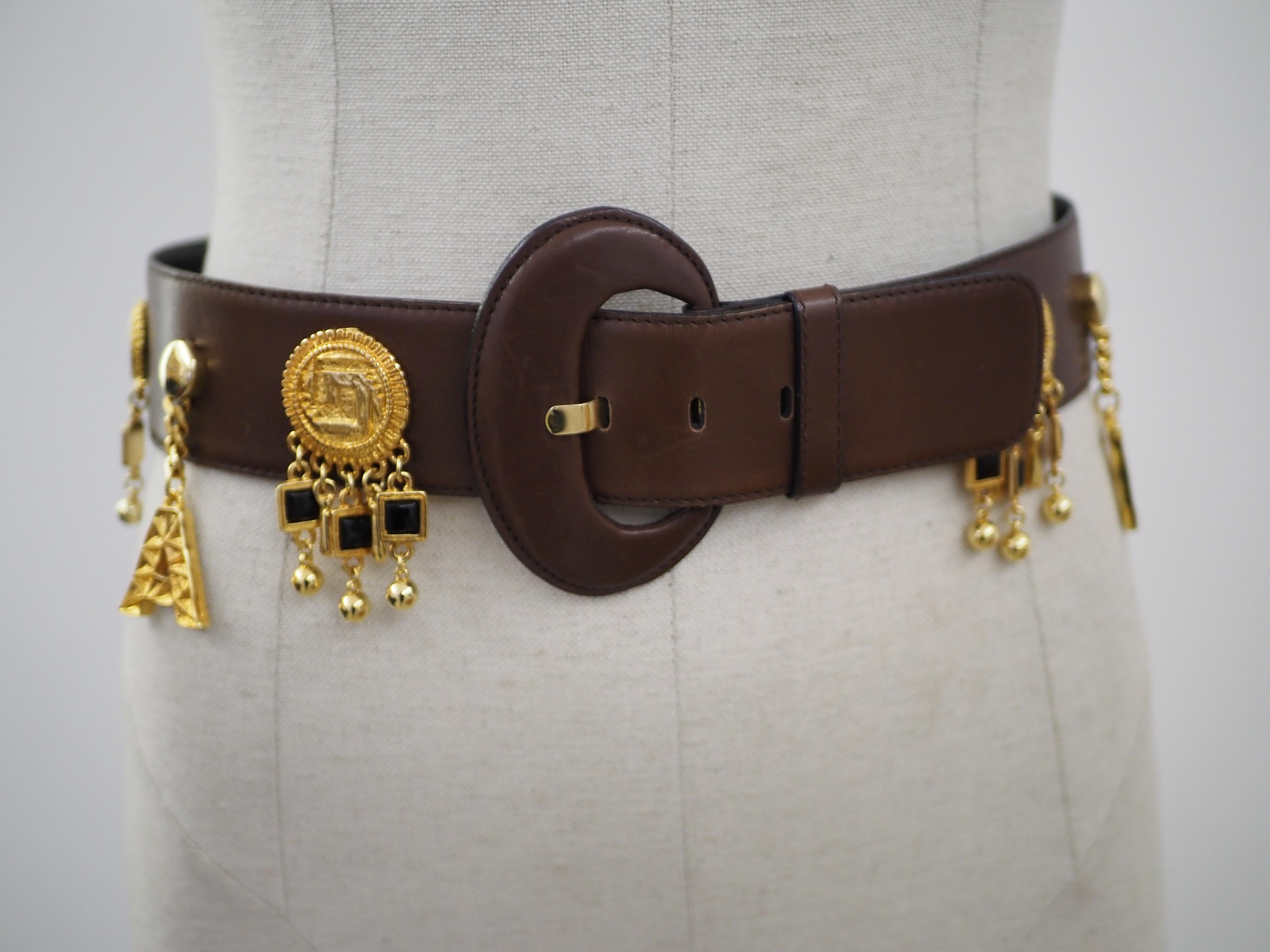 Escada brown leather gold hardware belt  For Sale 4