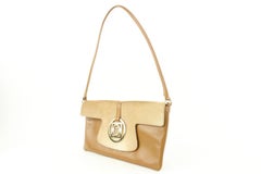 Escada Brown Leder x Pony Hair Logo Flap Umhängetasche Pochette 4E16