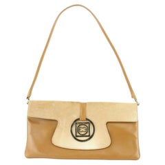 Escada Brown Leather x Pony Hair Logo Flap Shoulder Pochette Bag 4E16
