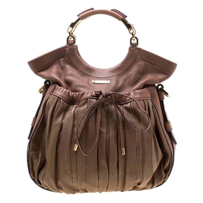 Escada Brown Pleated Leather Hobo