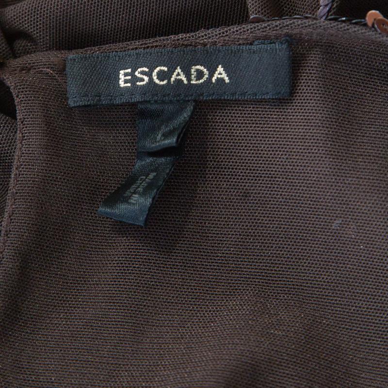 Women's Escada Brown Sequin Embellished Nylon Mesh Sleeveless Top L