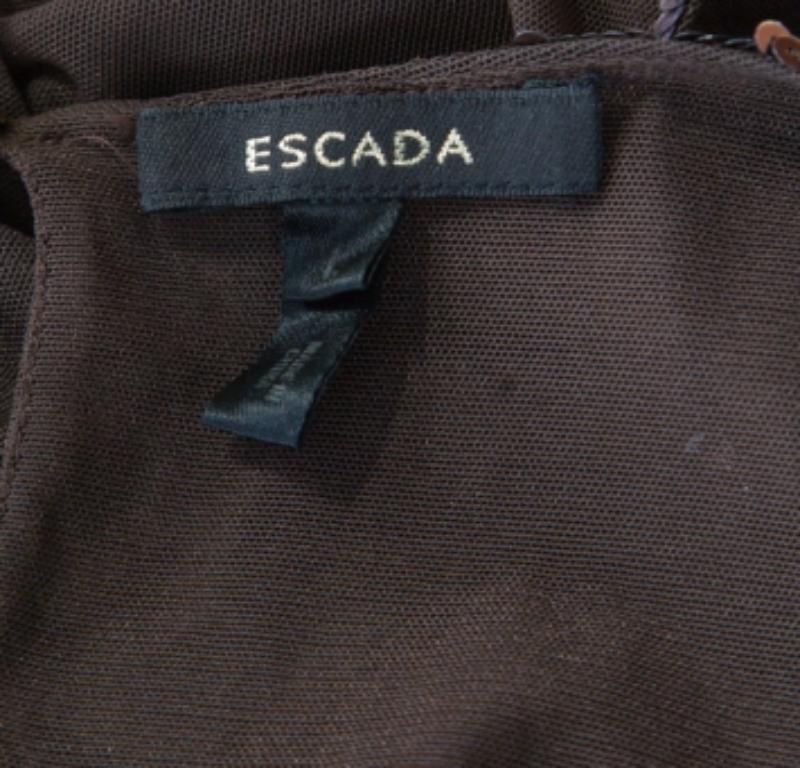 I.L.A. Brown Top sans manches en maille de nylon orné de paillettes L en vente 1