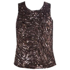 Escada Brown Sequin Embellished Nylon Mesh Sleeveless Top L