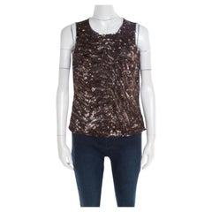 Escada Brown Sequin Embellished Nylon Mesh Sleeveless Top L