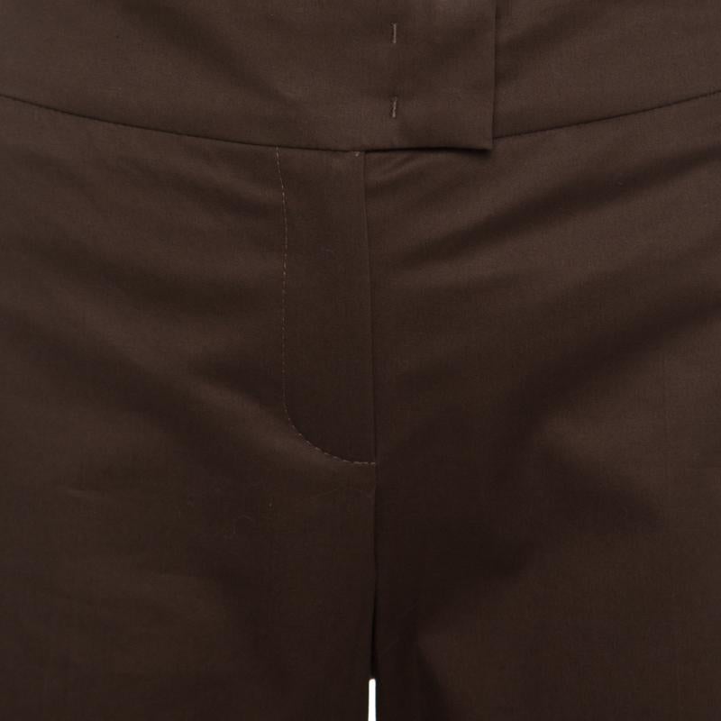 Escada Brown Stretch Cotton High Waist Straight leg Trousers M In Excellent Condition In Dubai, Al Qouz 2