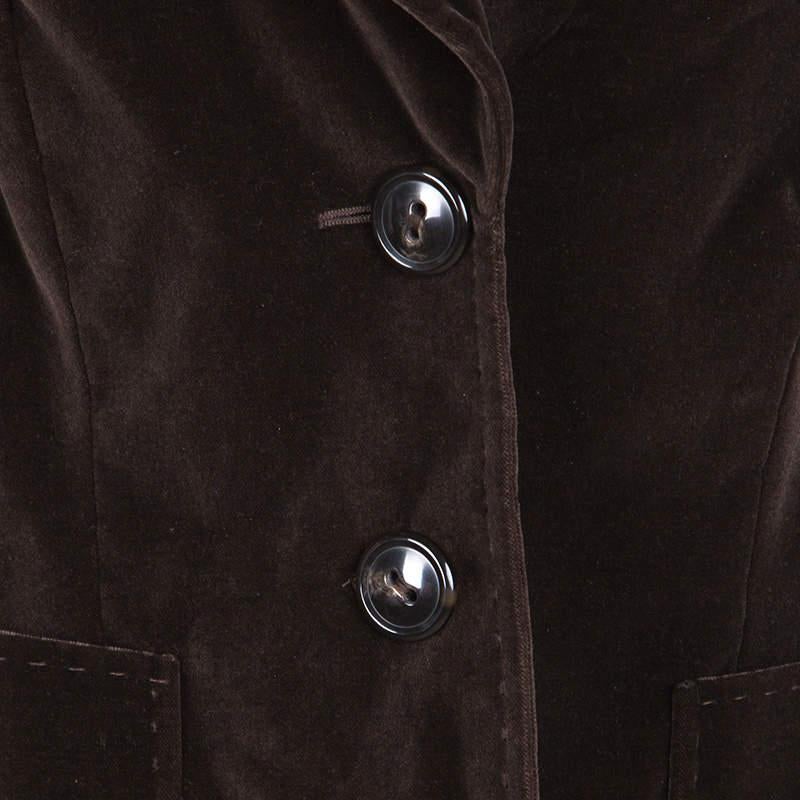 Escada Brown Velvet Top Stitch Detail Blazer M In Good Condition In Dubai, Al Qouz 2