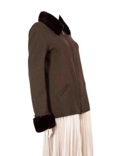 Escada Brown Wool Fur Trim Zip Jacket Size S