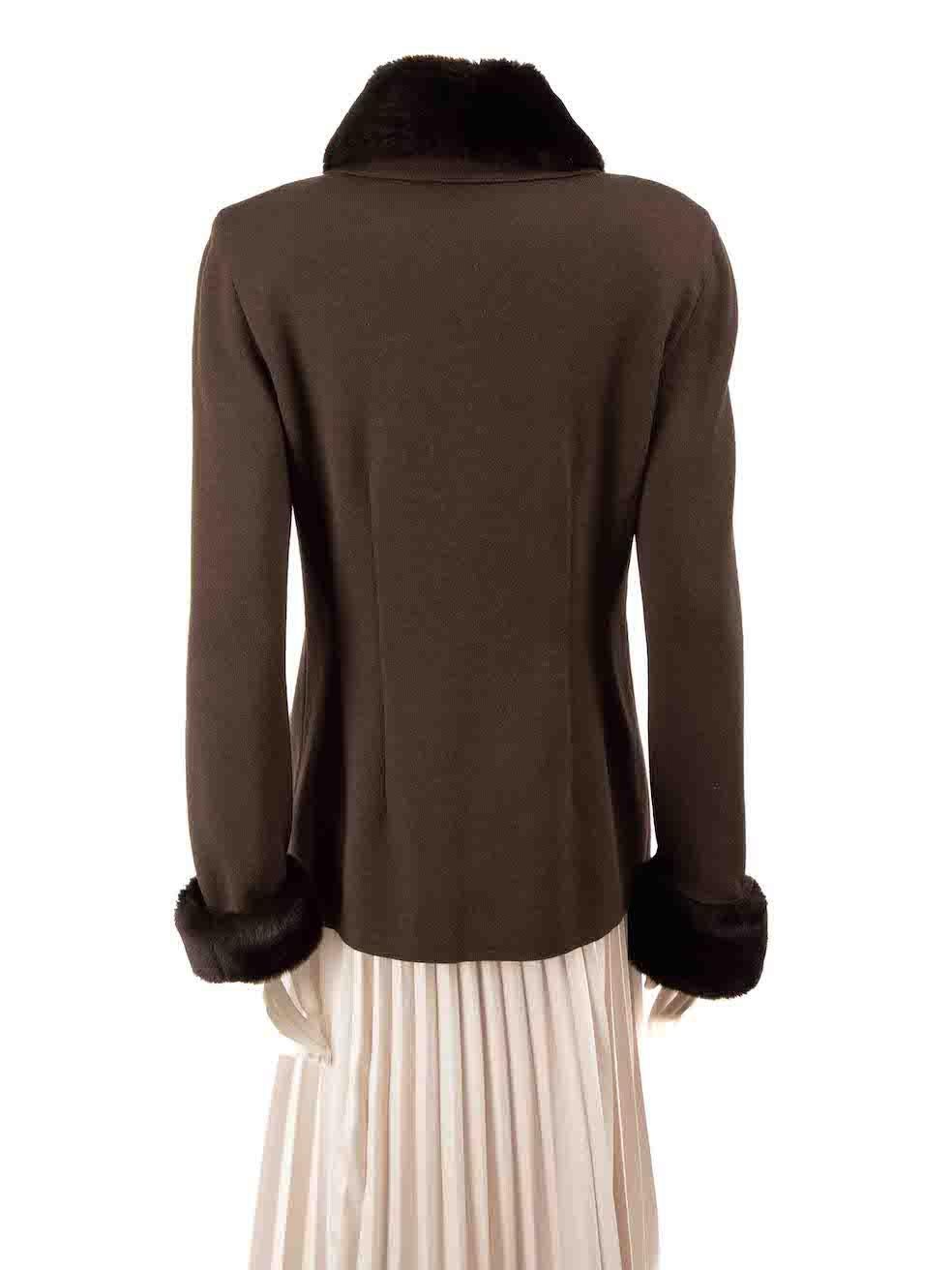 Escada Brown Wool Fur Trim Zip Jacket Size S In Excellent Condition For Sale In London, GB
