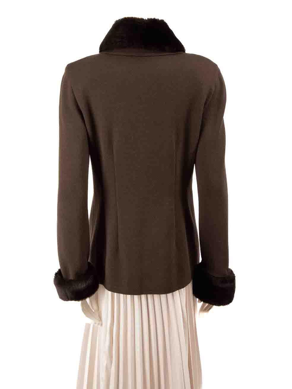 Escada Brown Wool Fur Trim Zip Jacket Size S In Excellent Condition In London, GB