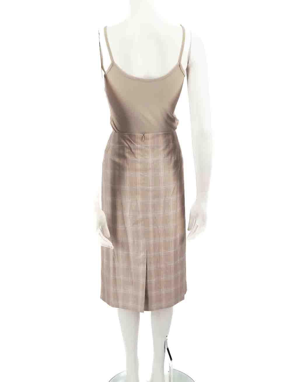 Beige Escada Brown Wool Tartan Knee Length Skirt Size XL For Sale