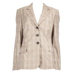 Escada Brown Wool Tartan Pattern Blazer Size L