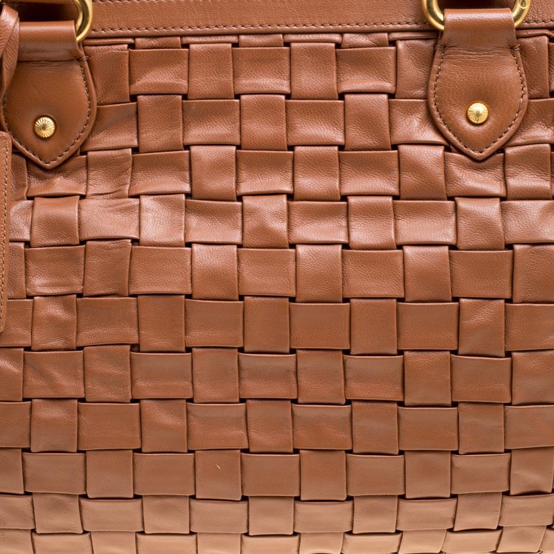 Escada Brown Woven Leather Horizontal Margaretha Tote 1