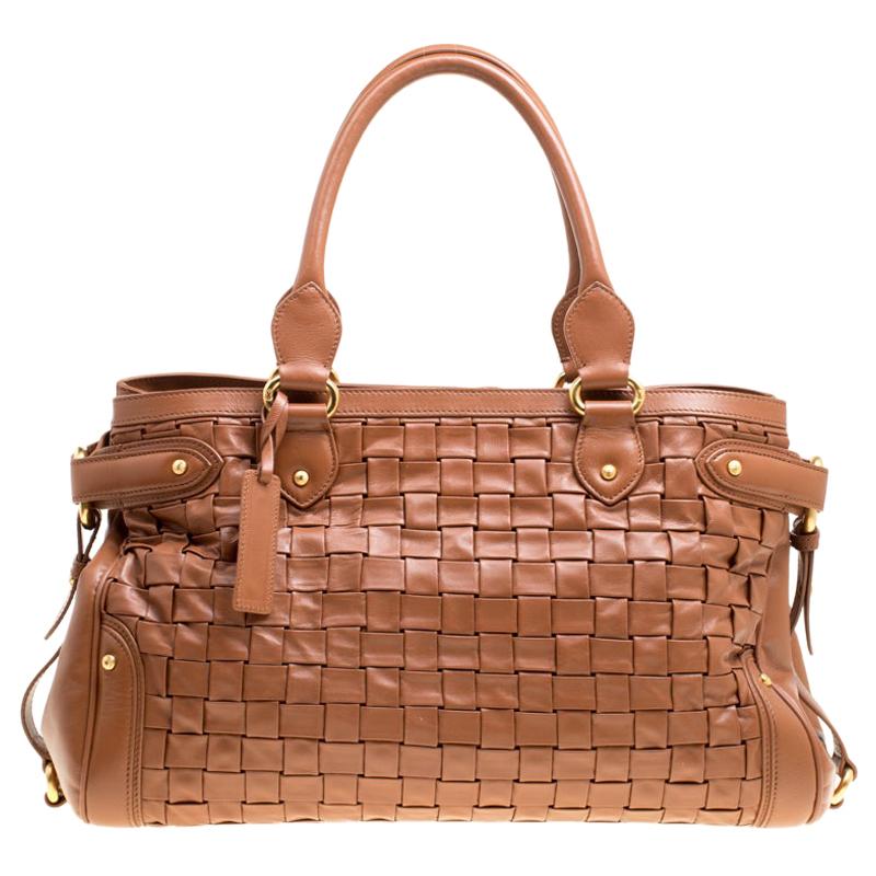 Escada Brown Woven Leather Horizontal Margaretha Tote