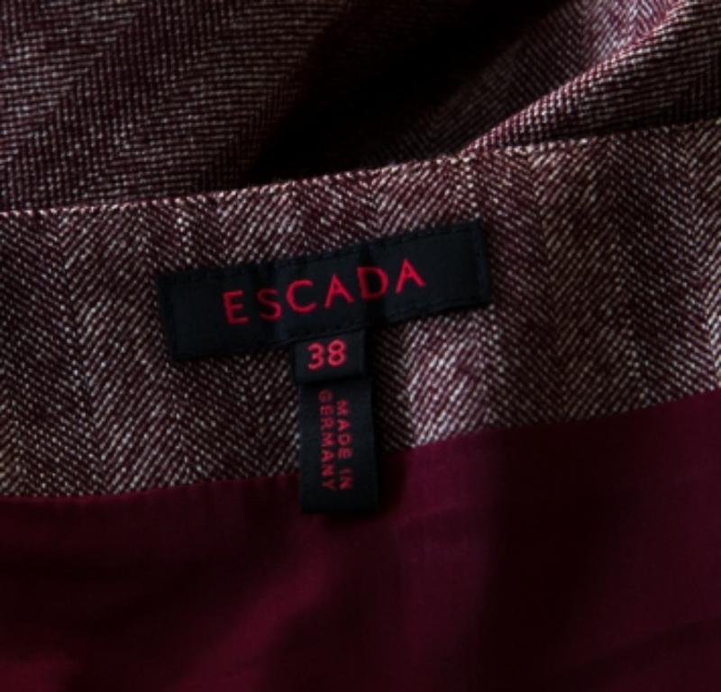 Escada Gonna in lana e seta a spina di pesce e pelle annodata con dettaglio cintura M in vendita 1