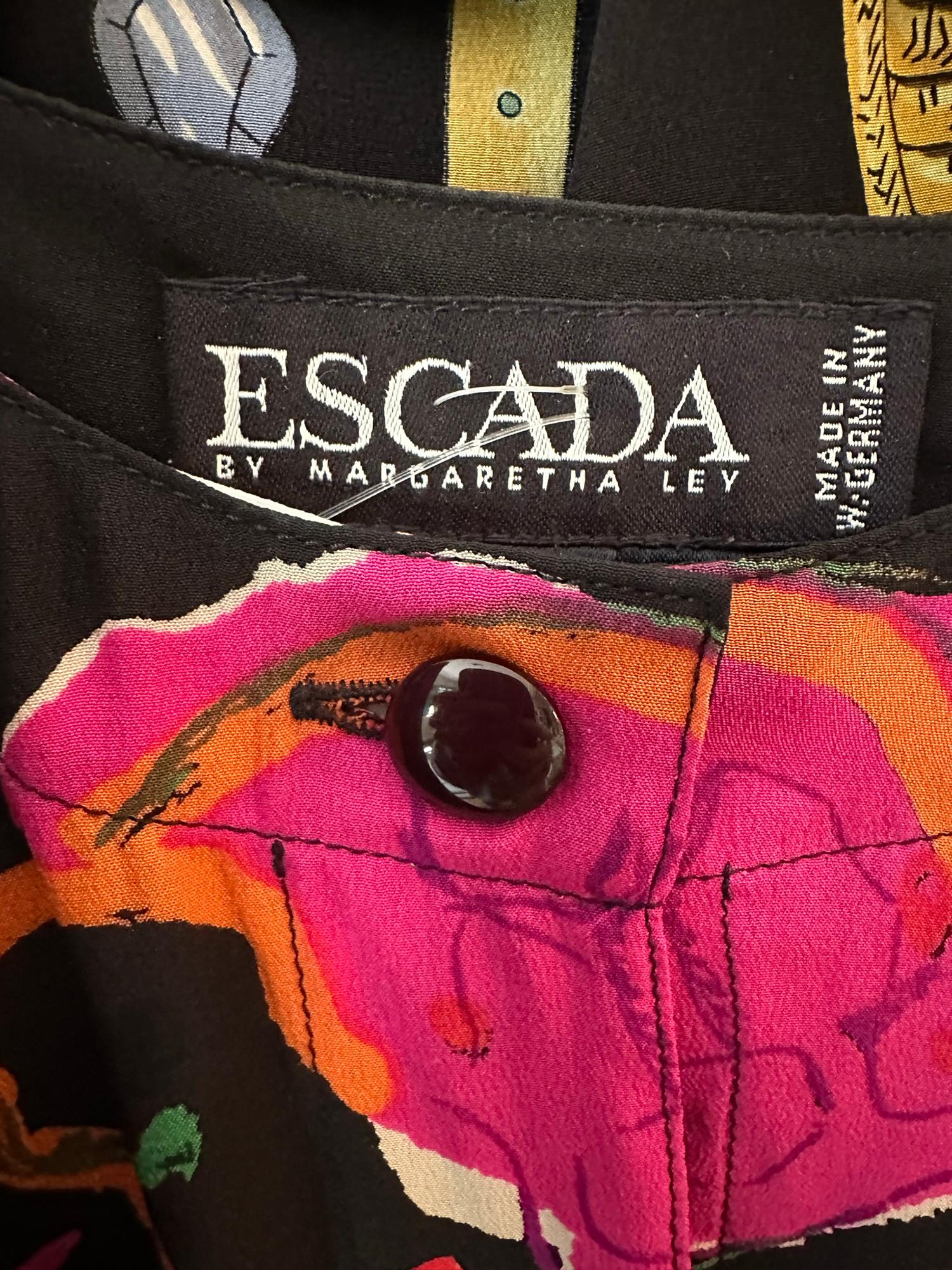  Escada by Margaretha Ley Black Silk Printed Round Neck Blouse with Sequins 40 For Sale 6