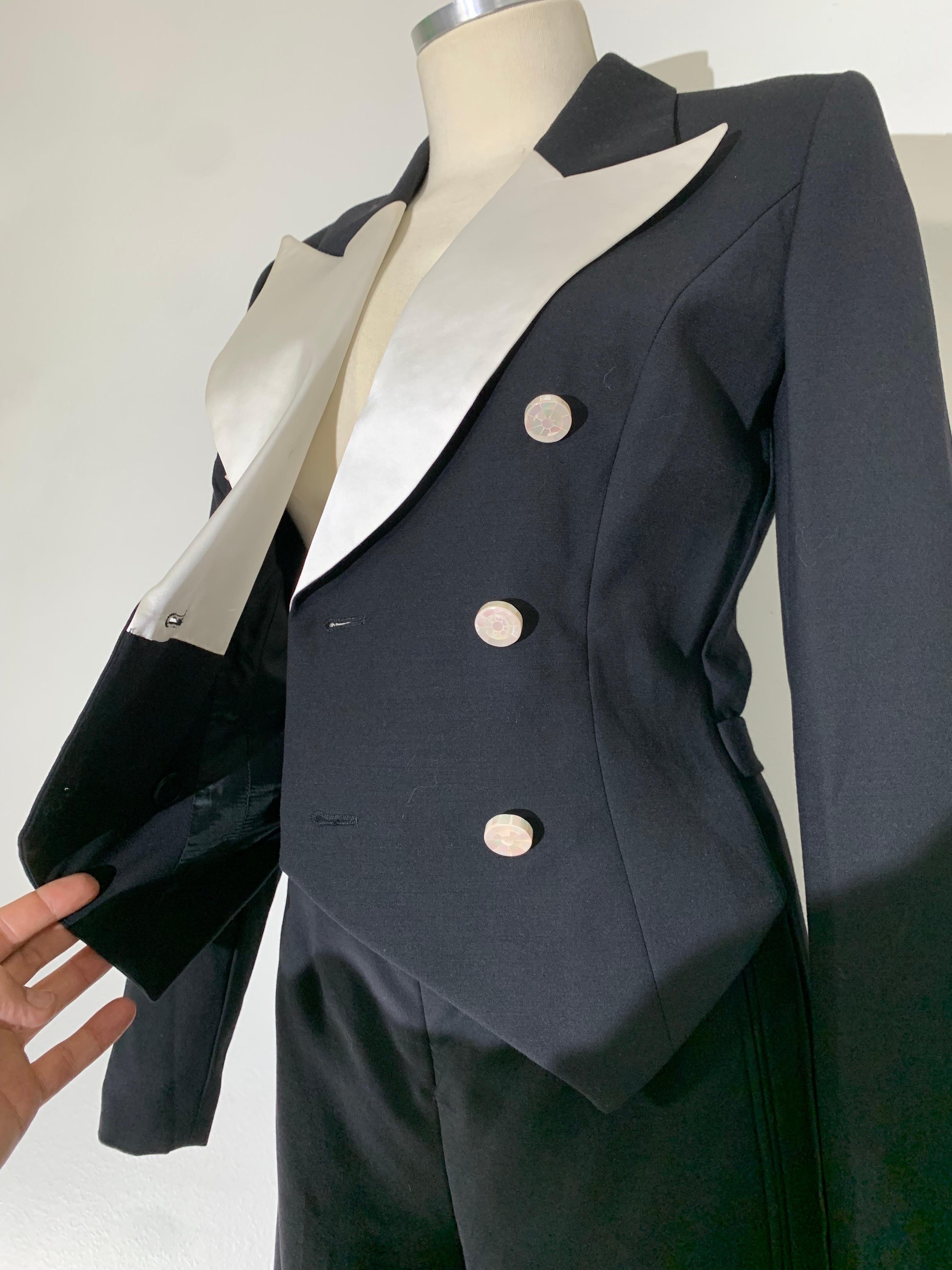 Escada By Margaretha Ley Tuta in gabardine di lana nera e raso di seta bianca 7