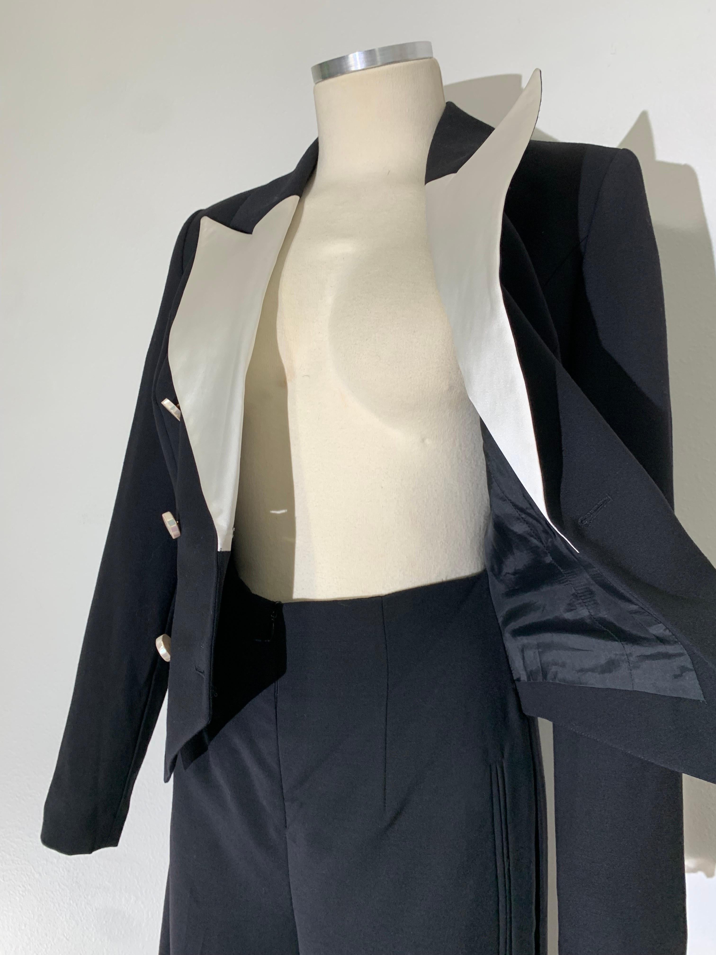 Escada By Margaretha Ley Tuta in gabardine di lana nera e raso di seta bianca 8